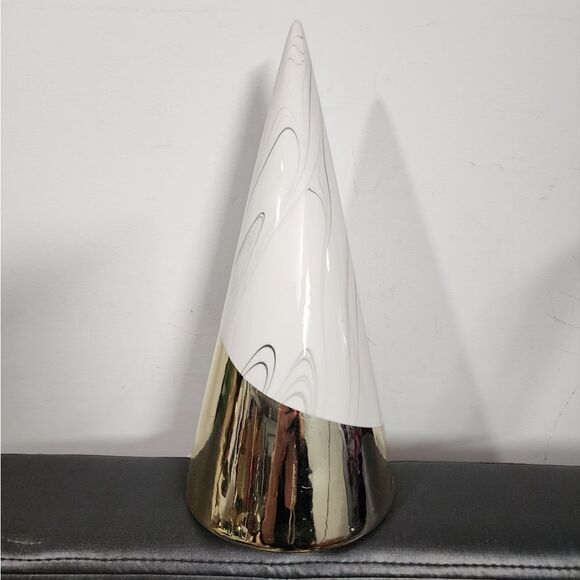 Target Wondershop 12 Faux Marbled Ceramic Cone Christmas Tree Figurine Gold - Picture 1 of 3